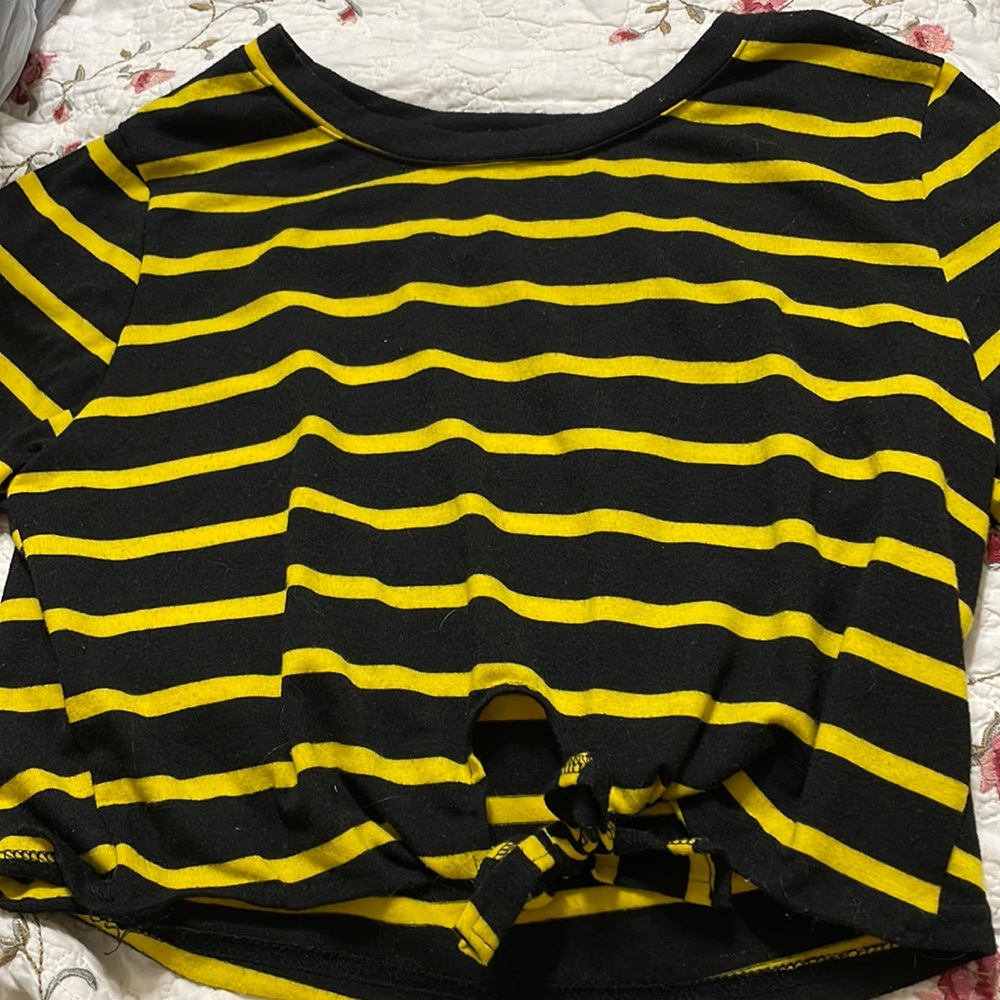 yellow & black crop top , tie in front